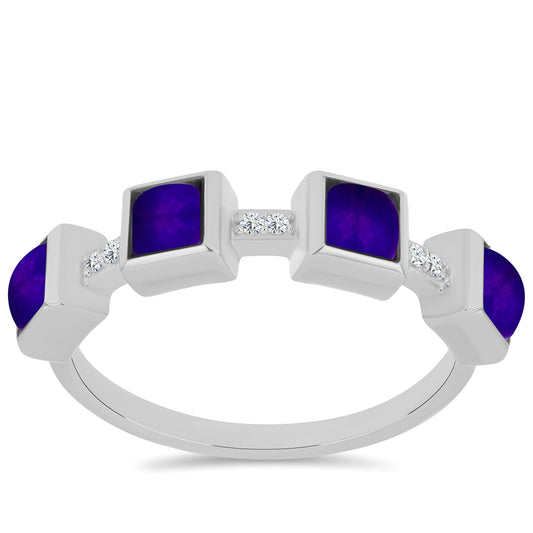 Stříbro 925/1000 - Prsten s Purpurovým Jadeitem a Bílým Topazem - Karátové číslo: 1.37. přibližná hmotnost: 3.58 gramů