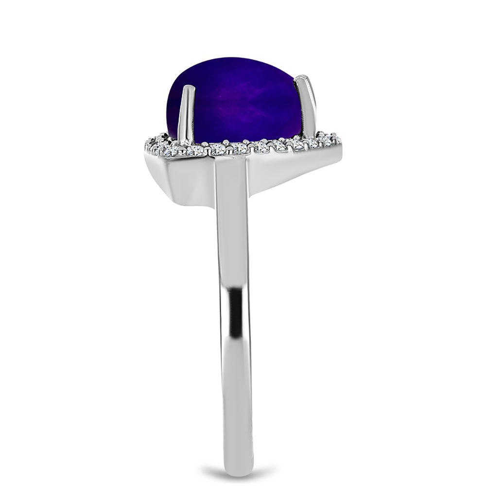 Stříbrný Prsten s Purpurovým Jadeitem a Bílým Topazem