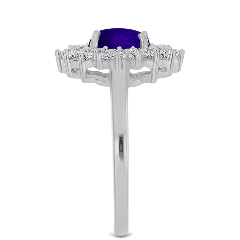 Stříbrný Prsten s Purpurovým Jadeitem a Bílým Topazem