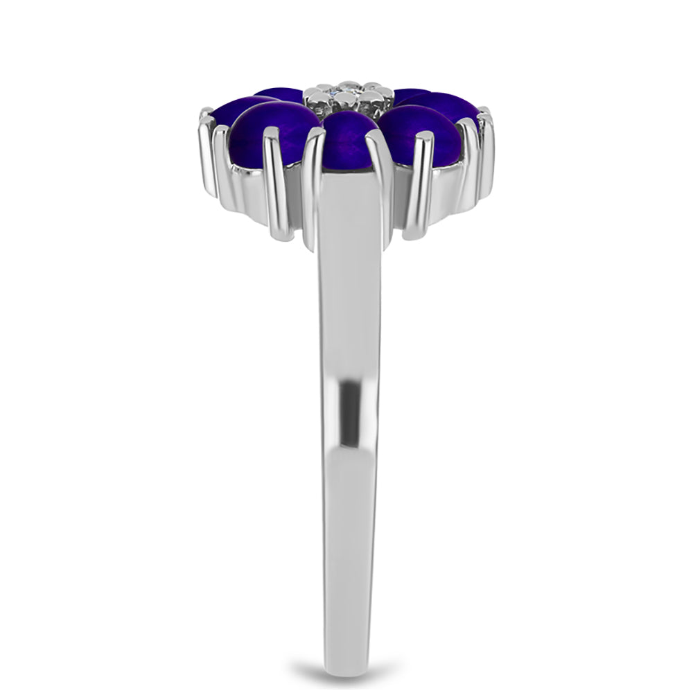 Stříbro 925/1000 - Prsten s Purpurovým Jadeitem a Bílým Topazem - Karátové číslo: 1.32. přibližná hmotnost: 3.72 gramů