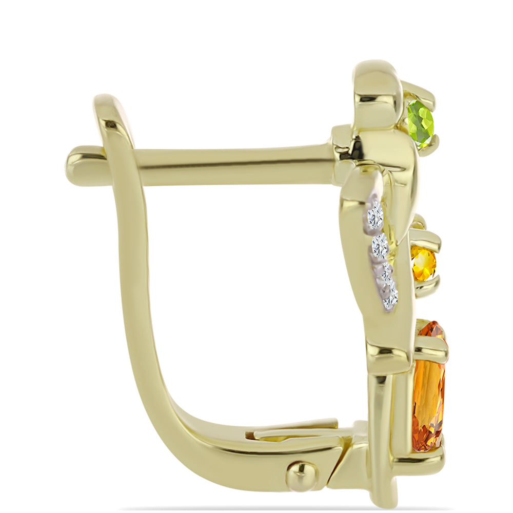 Pozlacené stříbro 925/1000 Náušnice s Roseberským Duhovým Safírem a Bílým Topazem - Karátové číslo: 1.07. přibližná hmotnost: 5.27 gramů