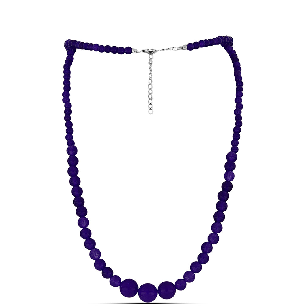 Stříbro 925/1000 - Náhrdelník s Purpurovým Jadeitem - Karátové číslo: 102.65. přibližná hmotnost: 21.45 gramů