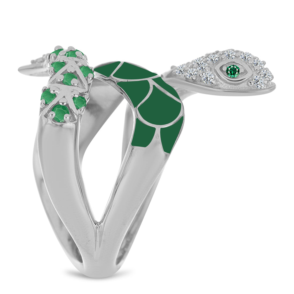 Stříbrný Prsten s Brazilským Smaragdem a Bílým Topazem