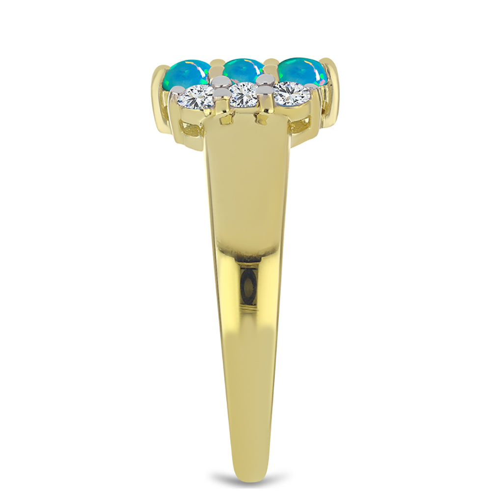 Pozlacené stříbro 925/1000 Prsten s etiopským Paraiba modrým opálem a Bílým Topazem - Karátové číslo: 0.65. přibližná hmotnost: 3.37 gramů