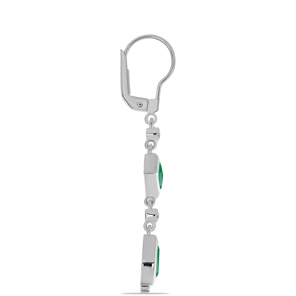 Stříbro 925/1000 - Náušnice s Brazilským Smaragdem a Bílým Topazem - Karátové číslo: 2.03. přibližná hmotnost: 4.49 gramů