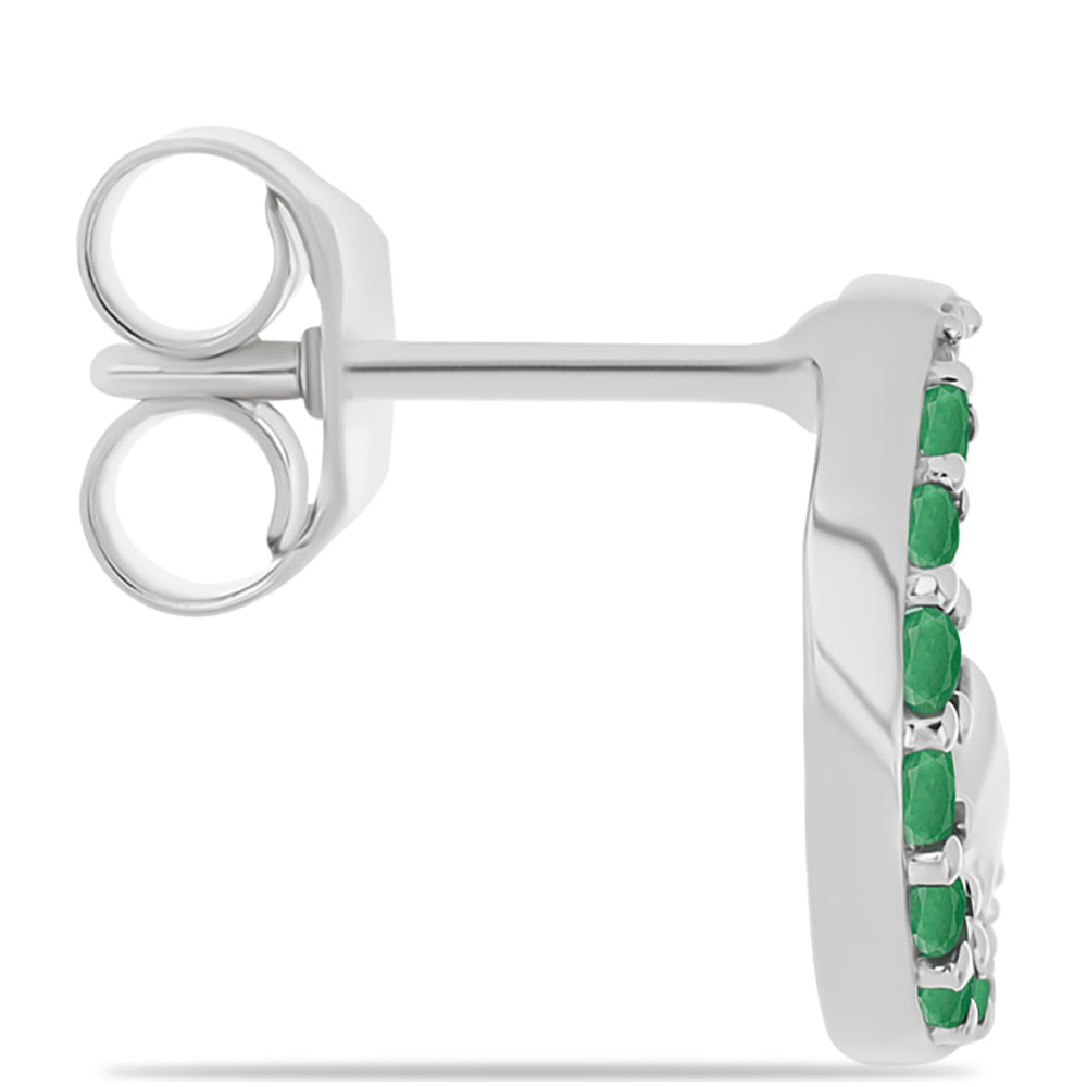 Stříbro 925/1000 - Náušnice s Brazilským Smaragdem a Bílým Topazem - Karátové číslo: 0.37. přibližná hmotnost: 2.1 gramů