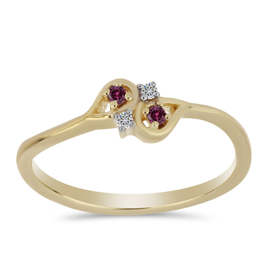 Pozlacený Stříbrný Prsten s Purpurovým Diamantem a Bílým Diamantem