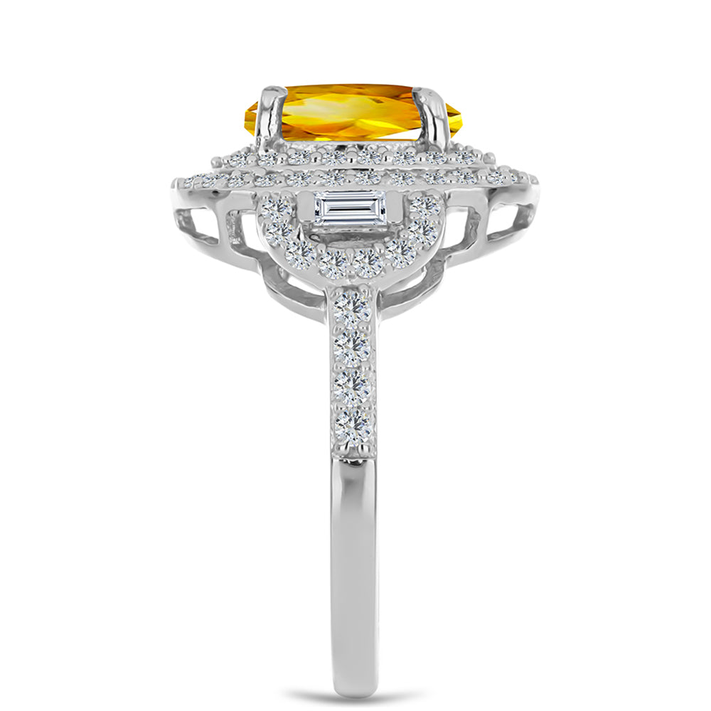 Stříbrný Prsten s Uralským Citrínem a Bílým Zirkonem