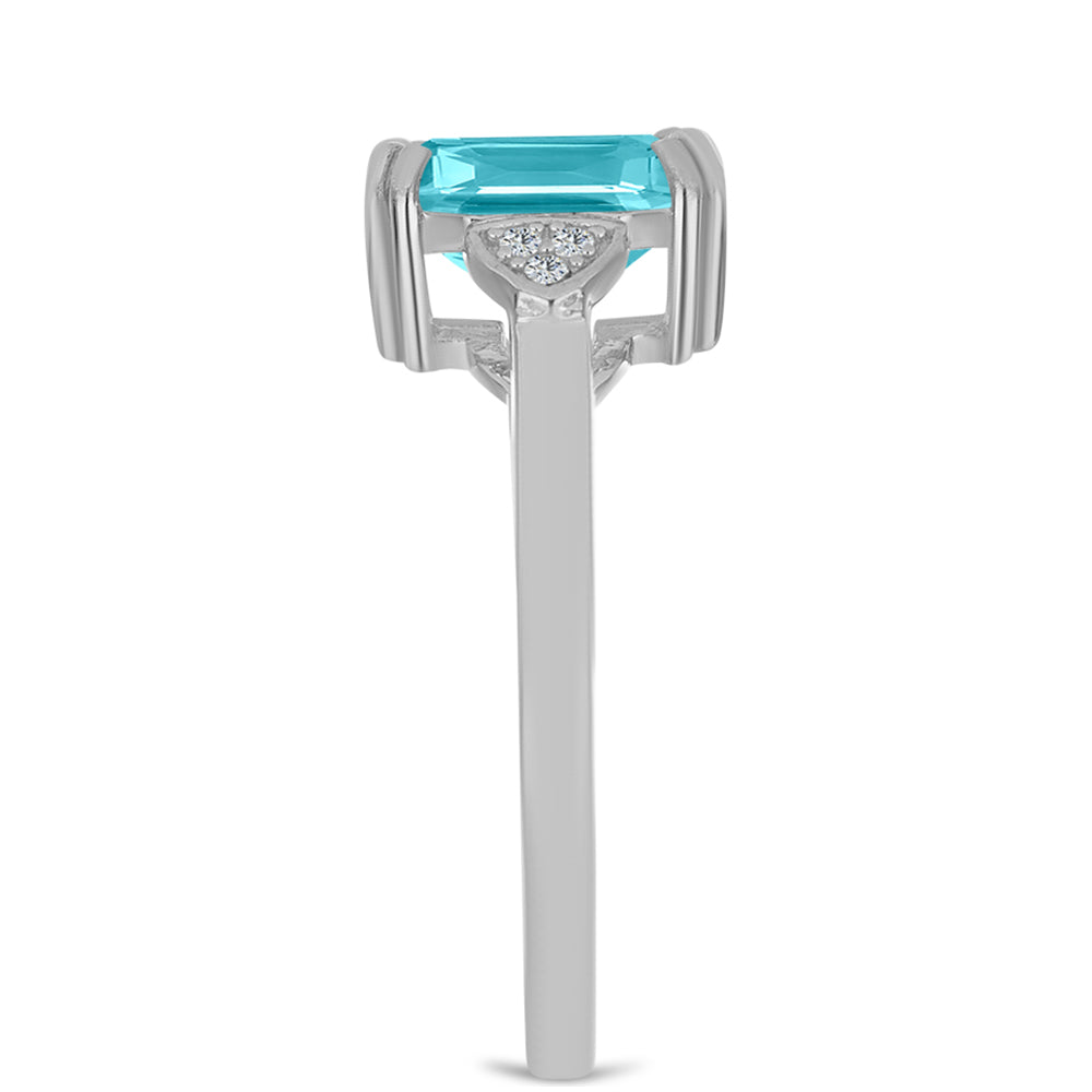 Stříbro 925/1000 Prsten s Paraiba Křemenem a Bílým Topazem - Karátové číslo: 2.05. přibližná hmotnost: 3.04 gramů