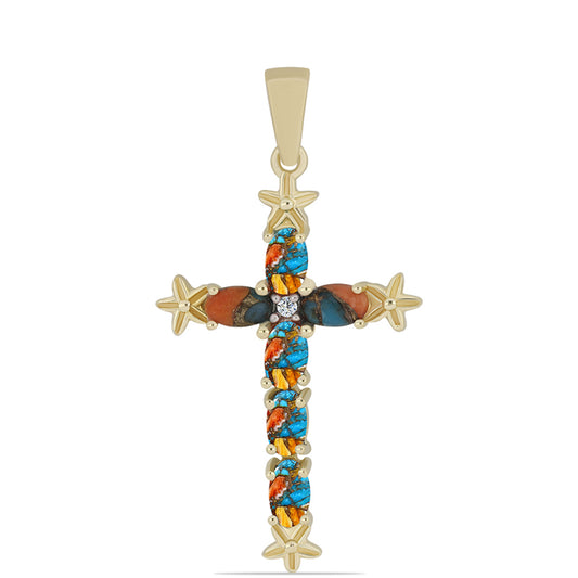 Pozlacené Stříbro 925/1000 - Přívěsek s Ústřicovým Tyrkysem a Bílým Topazem - Karátové číslo: 1.72. přibližná hmotnost: 2.47 gramů