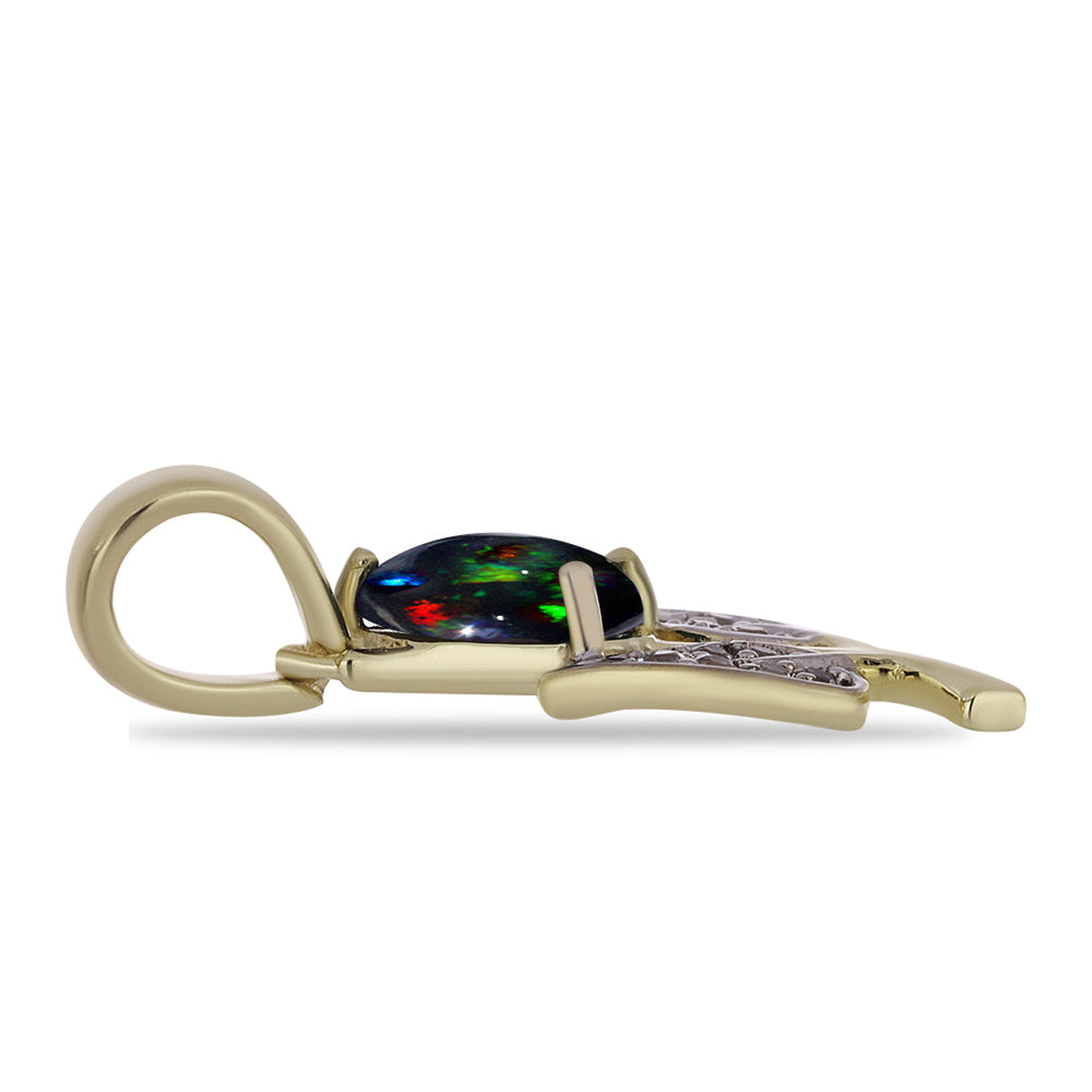 Pozlacené Stříbro 925/1000 - Přívěsek s Půlnočně Černým Etiopským Opálem z Lega Dembi a Bílým Topazem - Karátové číslo: 0.53. přibližná hmotnost: 1.39 gramů