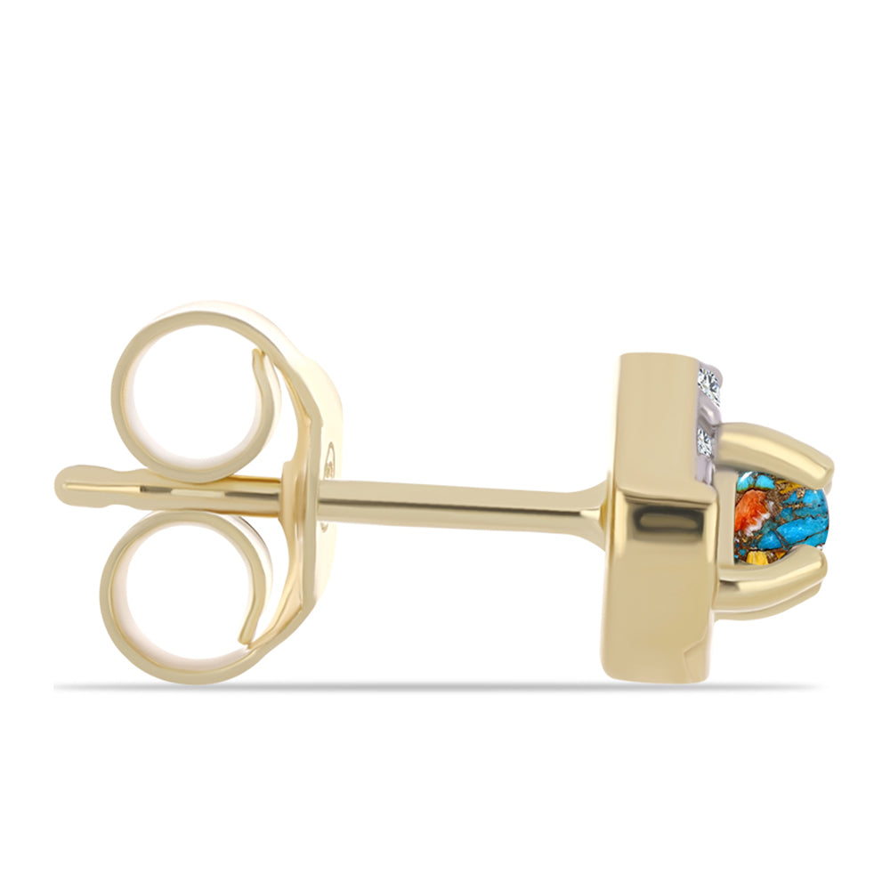 Pozlacené 925 / 1000 Sterlingové Stříbro Náušnice s Ústřicovým Tyrkysem a Bílým Topazem