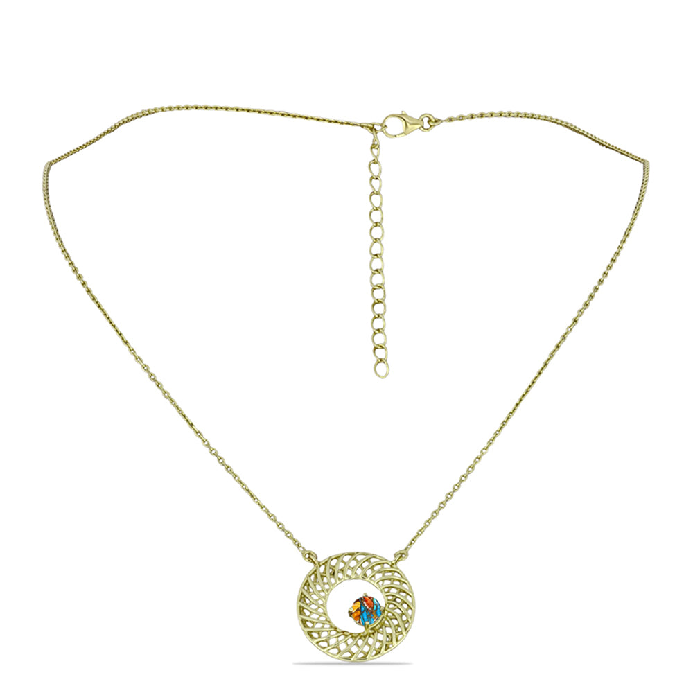 Pozlacené stříbro 925/1000 Náhrdelník s Ústřicovým Tyrkysem - Karátové číslo: 0.64. přibližná hmotnost: 4.4 gramů