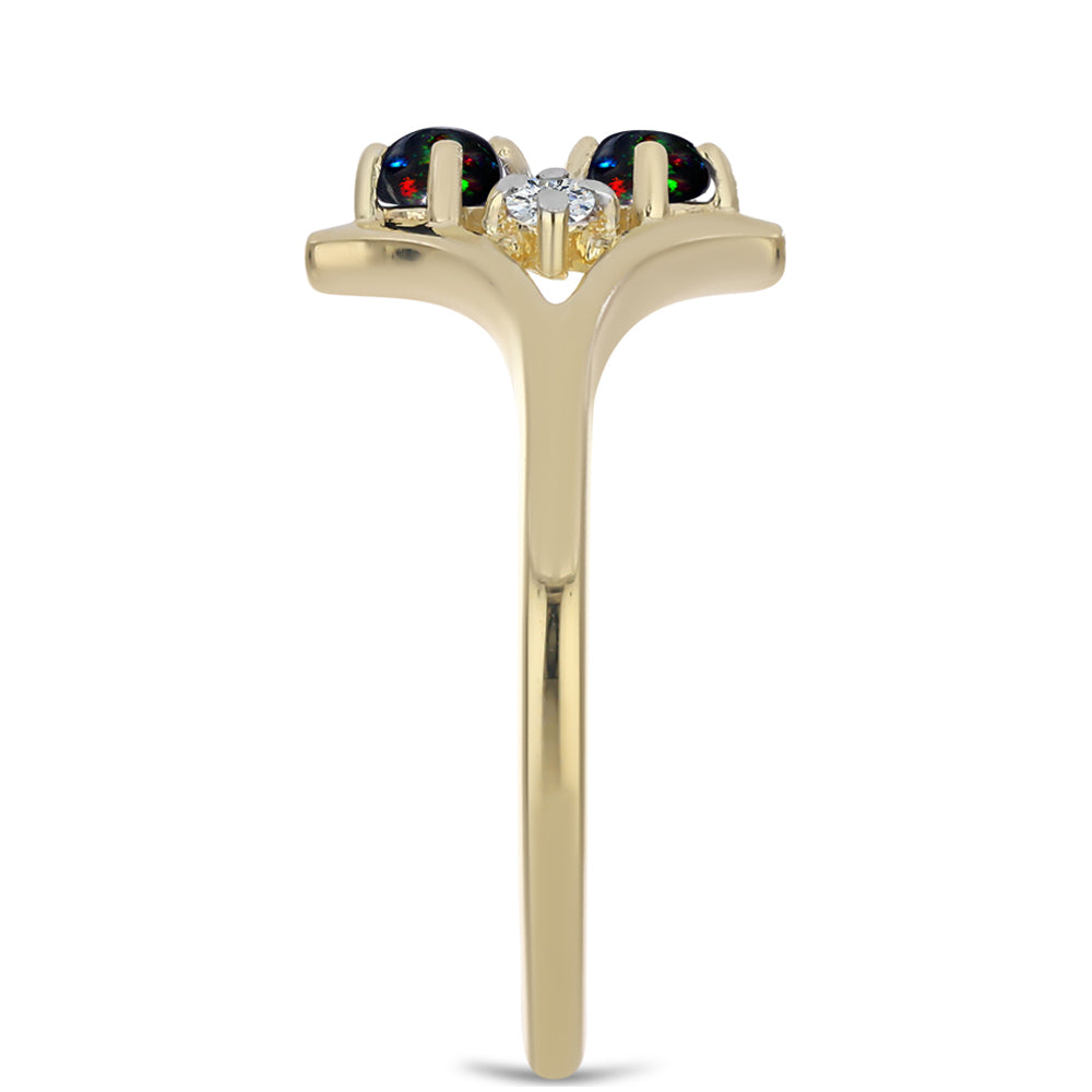 Pozlacené Stříbro 925/1000 - Prsten s Půlnočně Černým Etiopským Opálem z Lega Dembi a Bílým Topazem - Karátové číslo: 0.22. přibližná hmotnost: 2.17 gramů