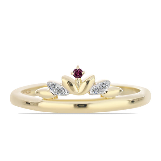 Pozlacené Stříbro 925/1000 - Prsten s Purpurovým Diamantem a Bílým Diamantem - Karátové číslo: 0.04. přibližná hmotnost: 2.13 gramů
