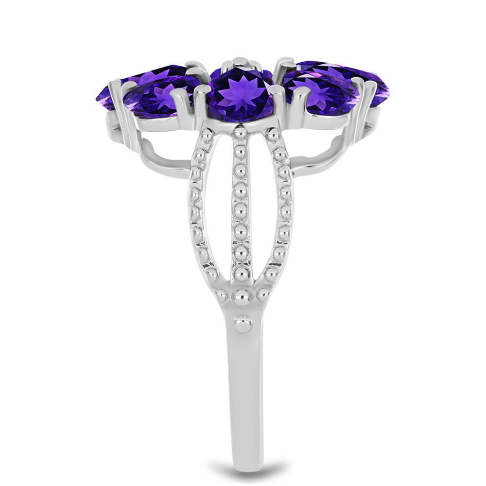 Stříbro 925/1000 - Prsten s Marockým Ametystem a Bílým Topazem - Karátové číslo: 2.61. přibližná hmotnost: 4.06 gramů