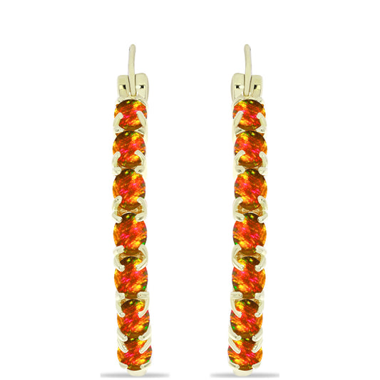 Pozlacené Stříbro 925/1000 - Náušnice s Americkým Ohnivým Opálem - Karátové číslo: 2.95. přibližná hmotnost: 6.93 gramů