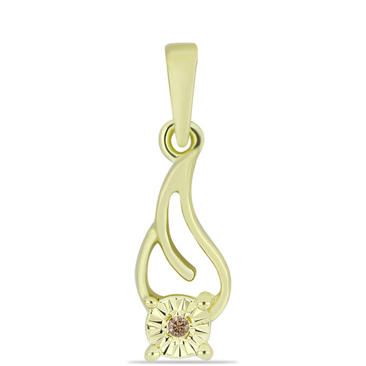 Pozlacené Stříbro 925/1000 - Přívěsek s Champagne Diamantem - Karátové číslo: 0.01. přibližná hmotnost: 0.95 gramů