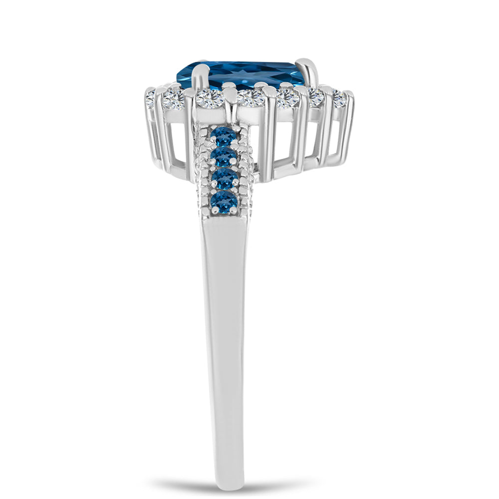 Stříbrný Prsten s Londýnským Modrým Topazem a Bílým Topazem