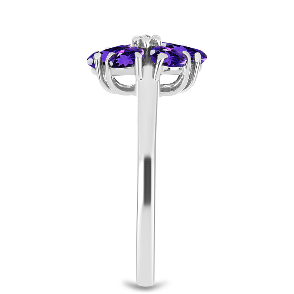 Stříbro 925/1000 - Prsten s Marockým Ametystem a Bílým Topazem - Karátové číslo: 1.19. přibližná hmotnost: 2.57 gramů