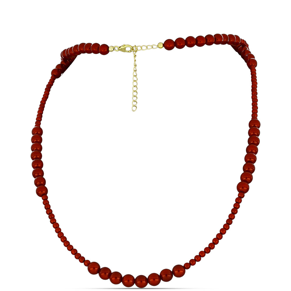 Pozlacené Stříbro 925/1000 - Náhrdelník s Červená sladkovodní Perlou - Karátové číslo: 69.5. přibližná hmotnost: 14.91 gramů