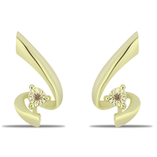 Pozlacené stříbro 925/1000 Náušnice s Champagne Diamantem - Karátové číslo: 0.01. přibližná hmotnost: 2.91 gramů