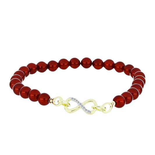 Pozlacené Stříbro 925/1000 - Náramek s Červená sladkovodní Perlou a Bílým Topazem - Karátové číslo: 35.77. přibližná hmotnost: 8.6 gramů