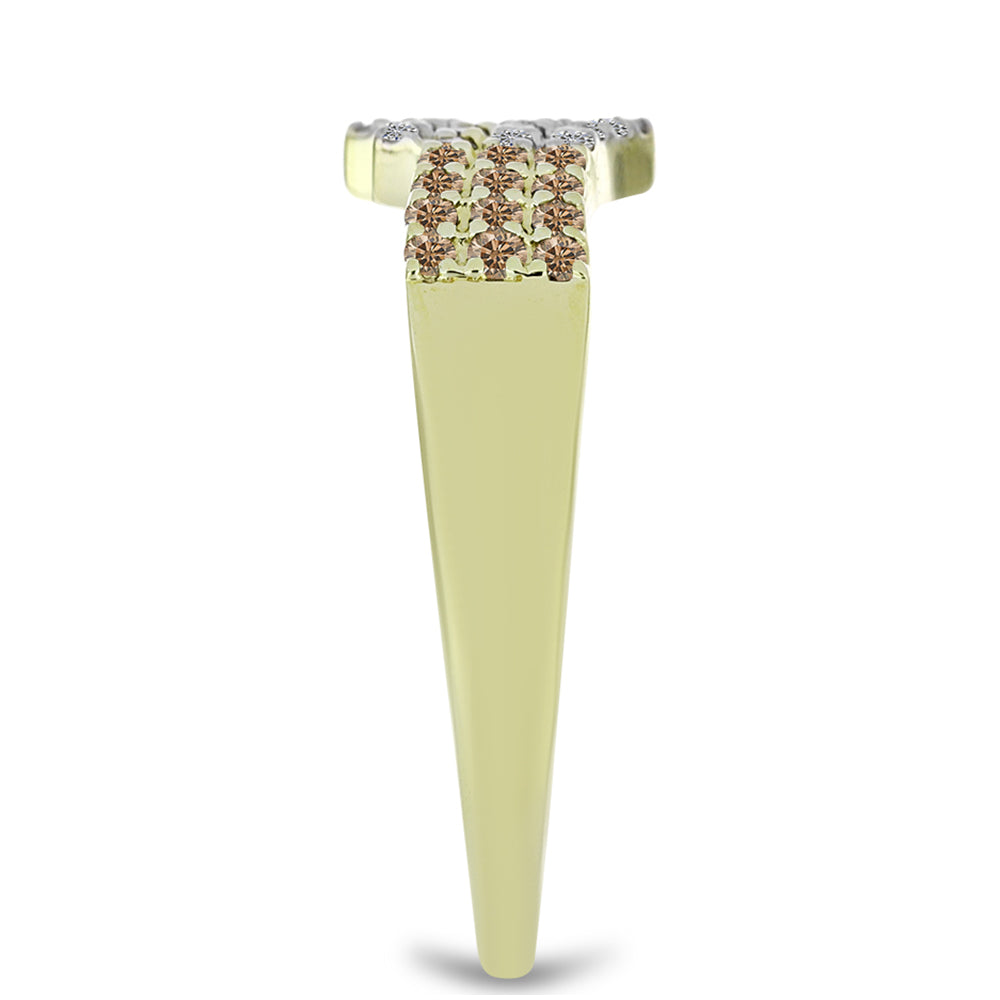 Pozlacené Stříbro 925/1000 - Prsten s Champagne Diamantem a Bílým Diamantem - Karátové číslo: 0.45. přibližná hmotnost: 3.05 gramů