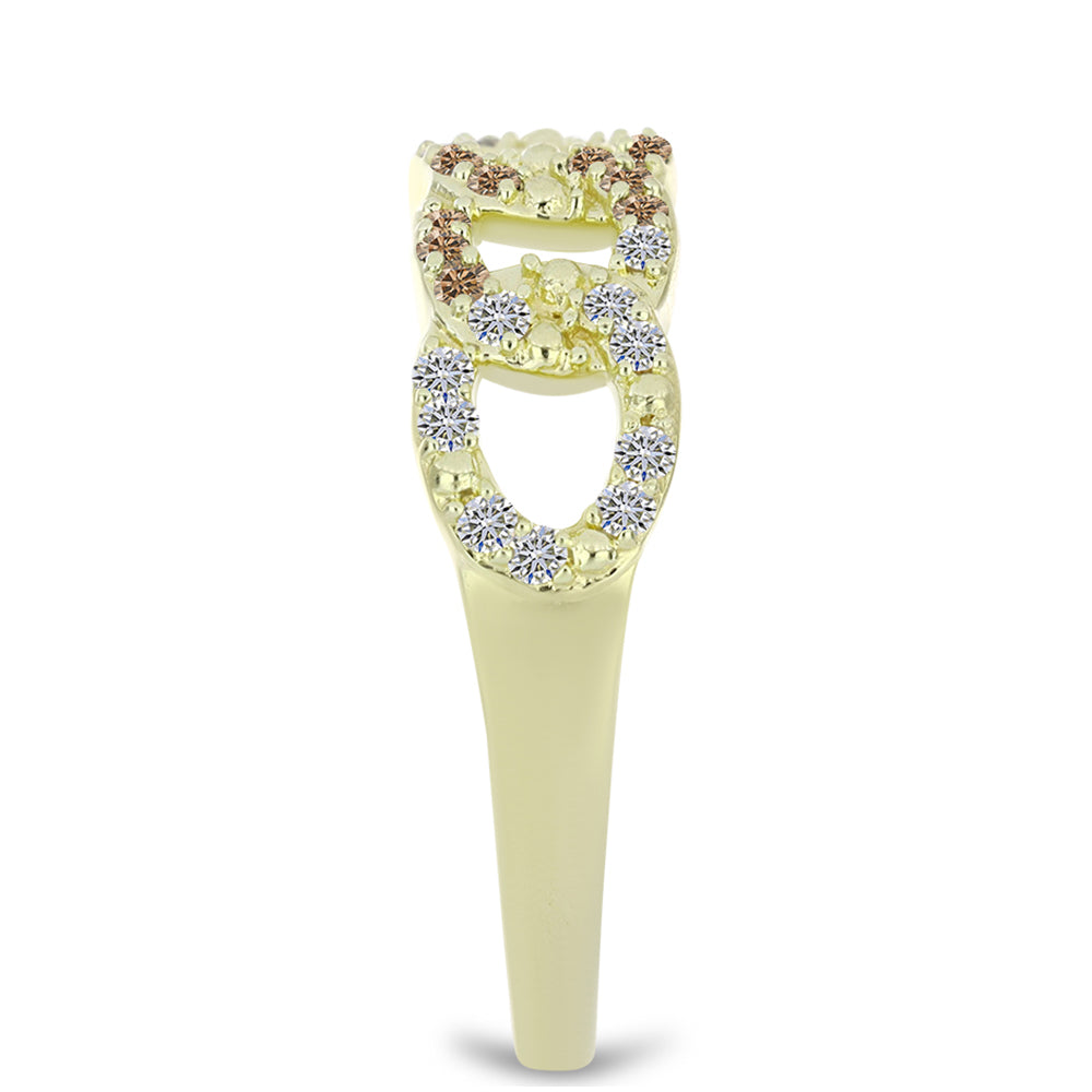 Pozlacené Stříbro 925/1000 - Prsten s Champagne Diamantem a Bílým Diamantem - Karátové číslo: 0.36. přibližná hmotnost: 3.01 gramů