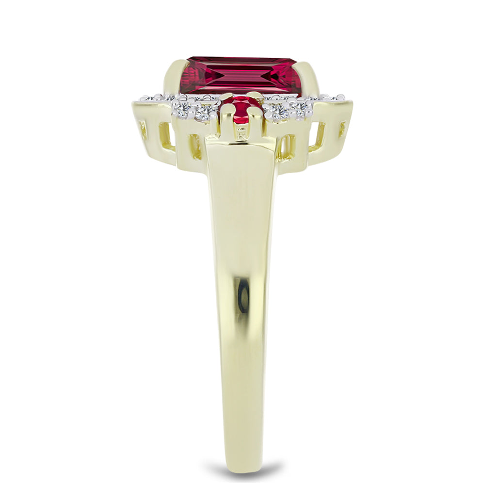 Pozlacené Stříbro 925/1000 - Prsten s Madagaskarským Rubínem a Bílým Topazem - Karátové číslo: 2.62. přibližná hmotnost: 4.6 gramů