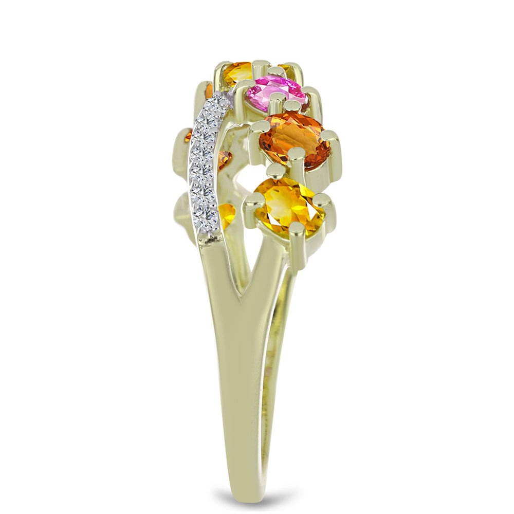 Pozlacené Stříbro 925/1000 - Prsten s Roseberským Duhovým Safírem a Bílým Topazem - Karátové číslo: 1.88. přibližná hmotnost: 3.31 gramů