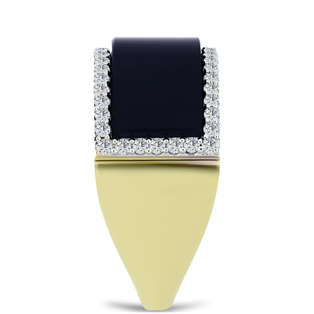 Pozlacené stříbro 925/1000 Prsten s Černým Suwarským Onyxem a Bílým Topazem - Karátové číslo: 6.31. přibližná hmotnost: 8.04 gramů