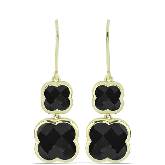 Pozlacené stříbro 925/1000 Náušnice s Černým Suwarským Onyxem - Karátové číslo: 6.66. přibližná hmotnost: 6.38 gramů