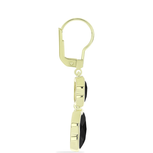 Pozlacené stříbro 925/1000 Náušnice s Černým Suwarským Onyxem - Karátové číslo: 6.66. přibližná hmotnost: 6.38 gramů