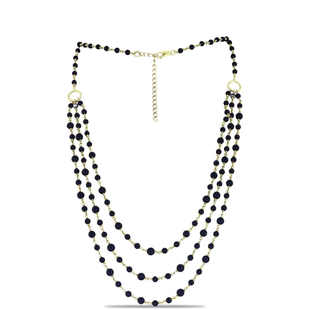 Pozlacené Stříbro 925/1000 - Náhrdelník s Černým Suwarským Onyxem - Karátové číslo: 37.2. přibližná hmotnost: 13.81 gramů