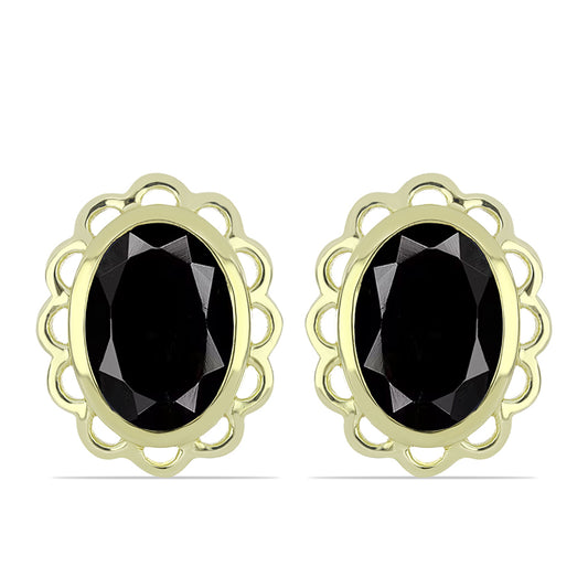 Pozlacené Stříbro 925/1000 - Náušnice s Černým Suwarským Onyxem - Karátové číslo: 13.81. přibližná hmotnost: 7.89 gramů
