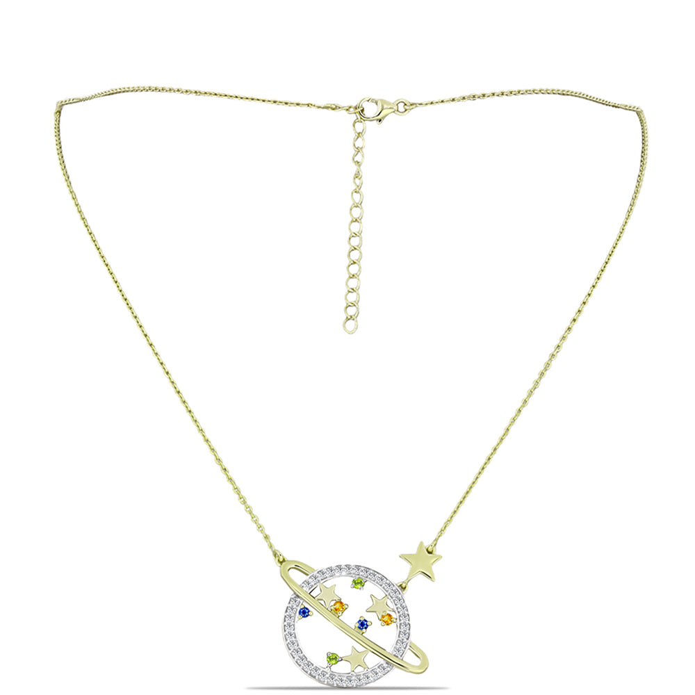 Pozlacené Stříbro 925/1000 - Náhrdelník s Roseberským Duhovým Safírem a Bílým Topazem - Karátové číslo: 0.98. přibližná hmotnost: 7.44 gramů