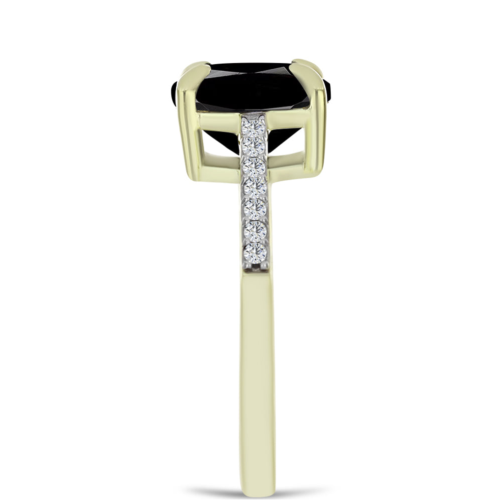 Pozlacený Stříbrný Prsten s Černým Suwarským Onyxem a Bílým Topazem