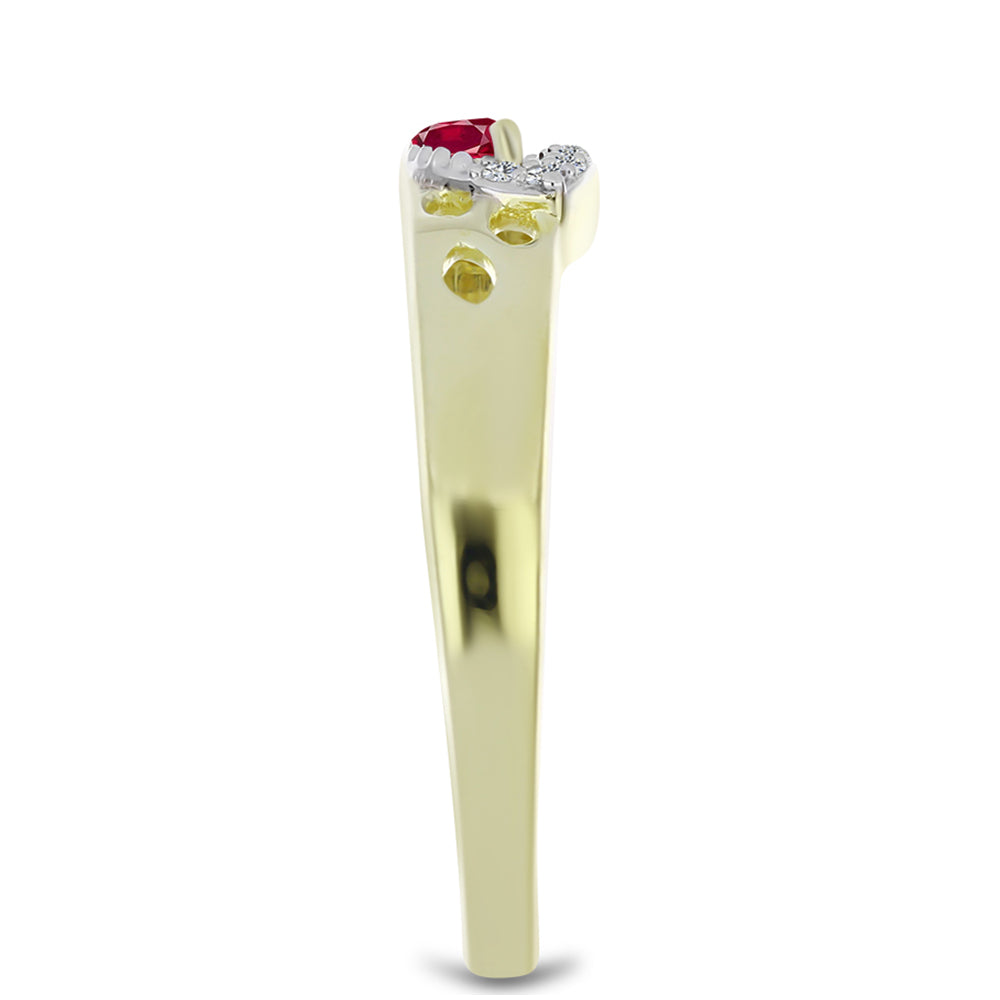 Pozlacené Stříbro 925/1000 - Prsten s Madagaskarským Rubínem a Bílým Topazem - Karátové číslo: 0.26. přibližná hmotnost: 2.66 gramů