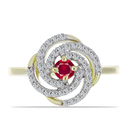 Pozlacený Stříbrný Prsten s Madagaskarským Rubínem a Bílým Topazem