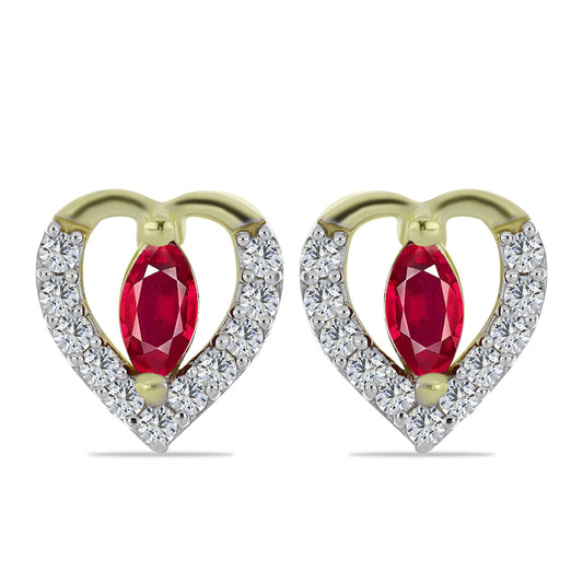 Pozlacené Stříbro 925/1000 - Náušnice s Madagaskarským Rubínem a Bílým Topazem - Karátové číslo: 0.6. přibližná hmotnost: 1.54 gramů