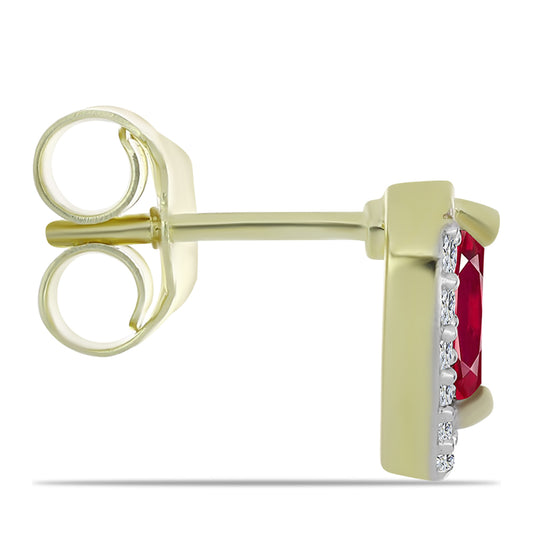 Pozlacené Stříbro 925/1000 - Náušnice s Madagaskarským Rubínem a Bílým Topazem - Karátové číslo: 0.6. přibližná hmotnost: 1.54 gramů