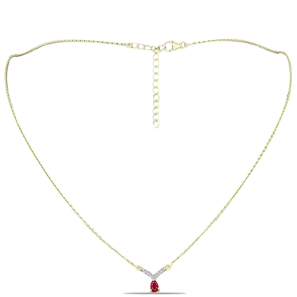 Pozlacené Stříbro 925/1000 - Náhrdelník s Madagaskarským Rubínem a Bílým Topazem - Karátové číslo: 0.38. přibližná hmotnost: 3.14 gramů