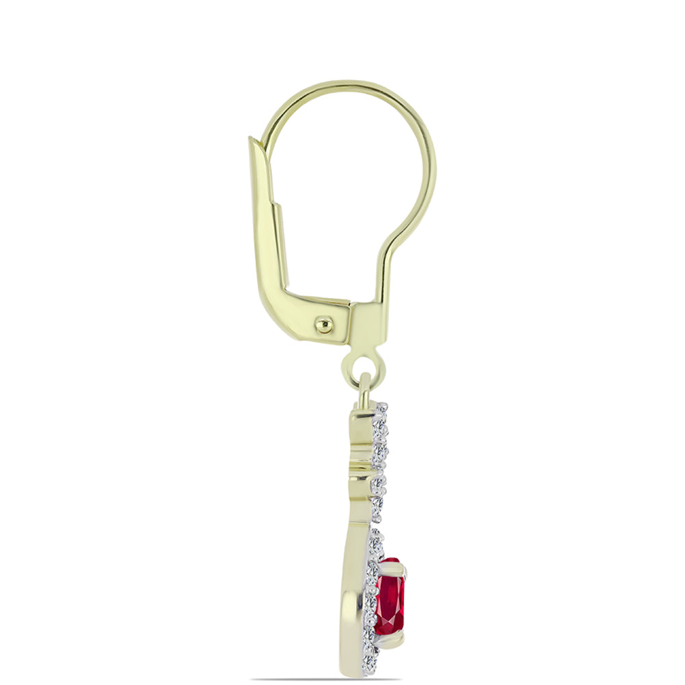 Pozlacené Stříbro 925/1000 - Náušnice s Madagaskarským Rubínem a Bílým Topazem - Karátové číslo: 1.71. přibližná hmotnost: 2.66 gramů