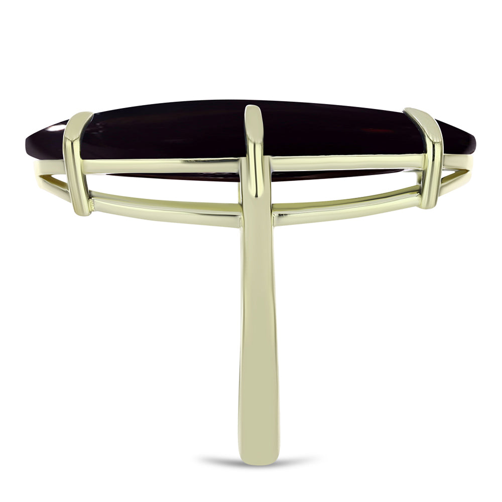 Pozlacené Stříbro 925/1000 - Prsten s Černým Suwarským Onyxem - Karátové číslo: 16.74. přibližná hmotnost: 6.5 gramů