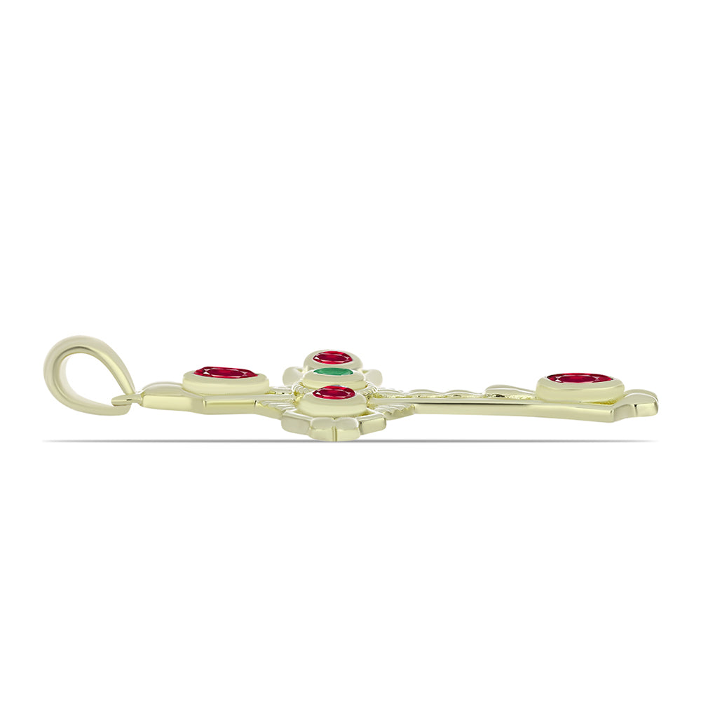 Pozlacené Stříbro 925/1000 - Přívěsek s Madagaskarským Rubínem a Brazilským Smaragdem - Karátové číslo: 1.56. přibližná hmotnost: 5.34 gramů