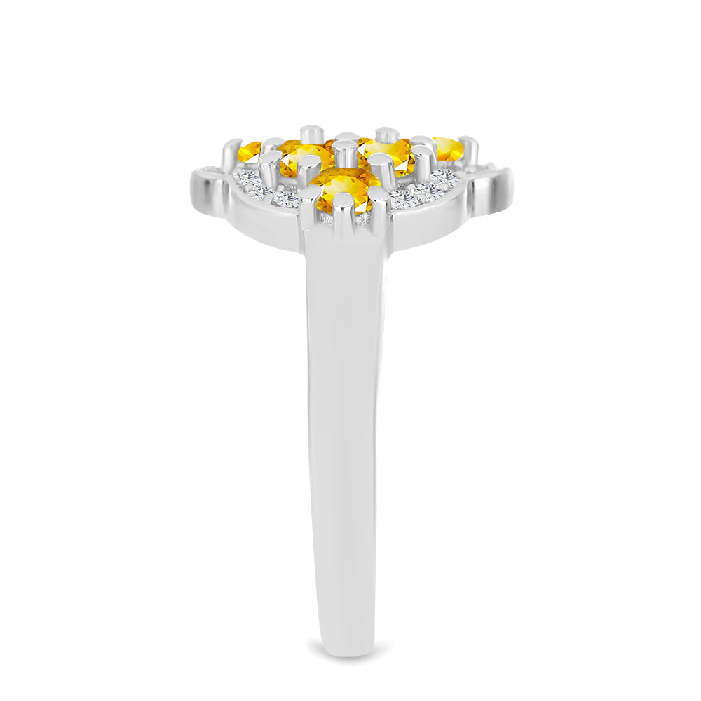 Stříbro 925/1000 - Prsten s Uralským Citrínem a Bílým Topazem - Karátové číslo: 1.15. přibližná hmotnost: 3.61 gramů