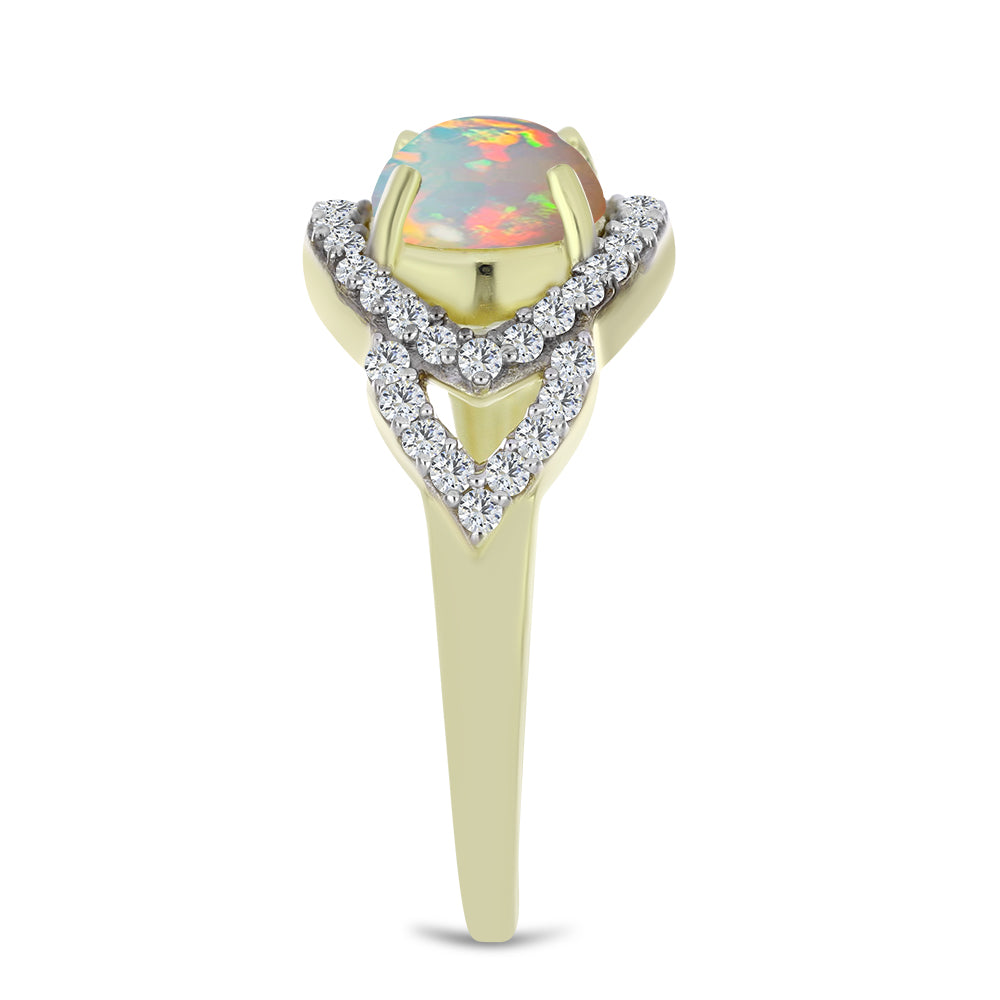 Pozlacené Stříbro 925/1000 - Prsten s Etiopským Opálem z Lega Dembi a Bílým Topazem - Karátové číslo: 1.69. přibližná hmotnost: 3.27 gramů