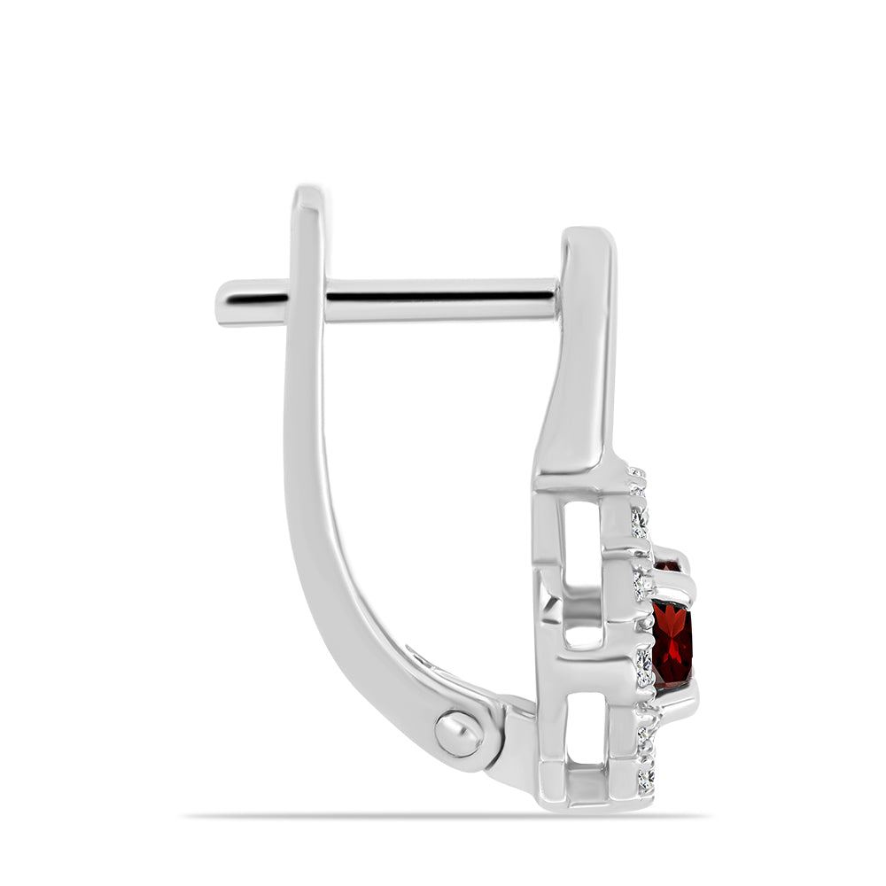 Stříbro 925/1000 Náušnice s Bartonským Granátem a Bílým Topazem - Karátové číslo: 0.95. přibližná hmotnost: 3.6 gramů