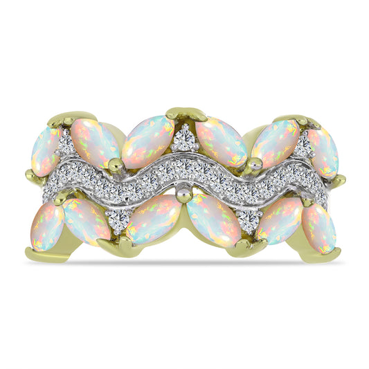 Pozlacené Stříbro 925/1000 - Prsten s Etiopským Opálem z Lega Dembi a Bílým Topazem - Karátové číslo: 1.53. přibližná hmotnost: 4.33 gramů